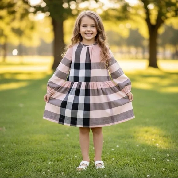 Burberry Pink and Black Pleated Sundress with Raglan Sleeves