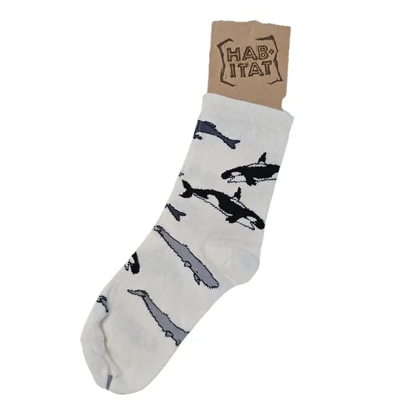 Habitat Socks Unisex L 9-11 White Whales Humpback‎ Orca Made In USA Y2K NEW