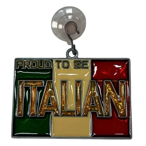 Proud To Be Italian Flag Sun Catcher Ornament Italy Stained Glass Vintage