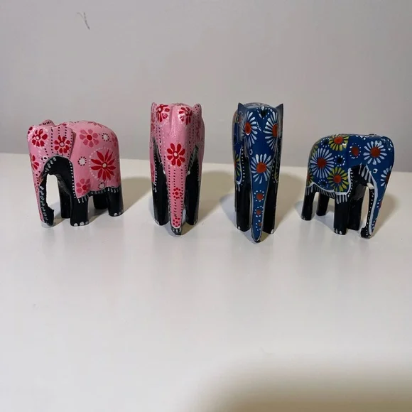 Hand painted Pink and Blue Elephant Figurines Set