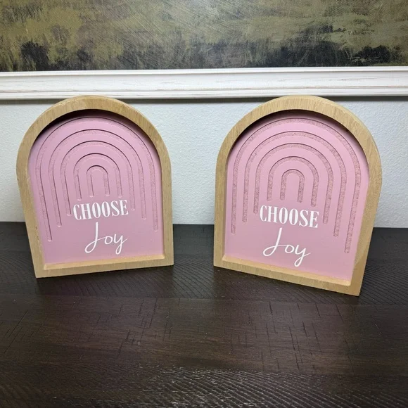 Choose Joy Pink Arch Wood Signs (Set of 2) Home Decor 8x6 Inches‎