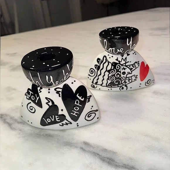 Joanna Delomba With Love Pop Art Set of 2 Ceramic Candle Stick Holders