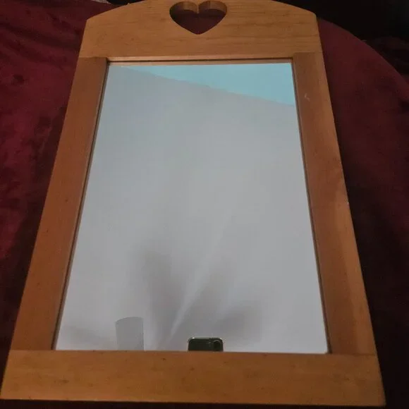 heart cut out pine mirror