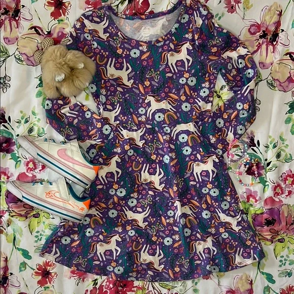 Unicorn Print Purple Dress