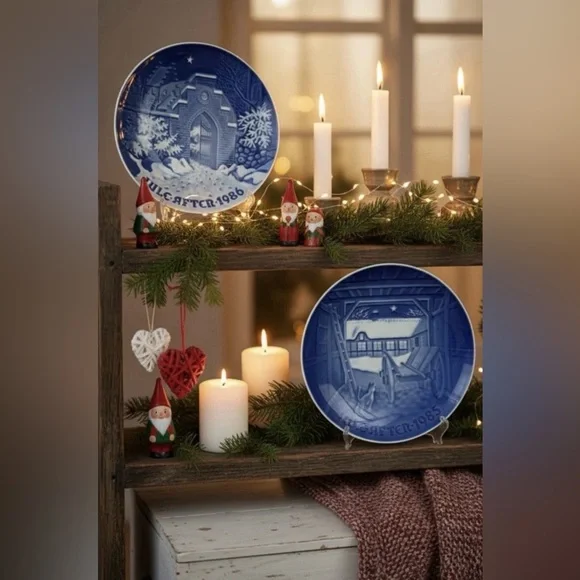 Signed B&G Christmas Plates 1985 & 1986 Edvard Jensen Denmark Porcelain