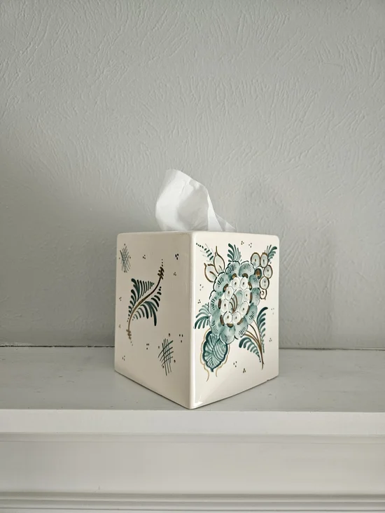 Vintage Delft Handpainted Glazed Porcelain Tissue/Kleenex Box Cover