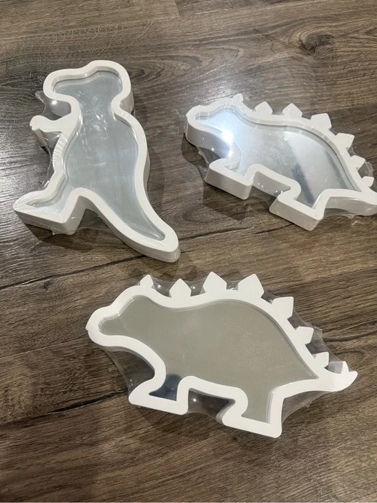 White Dinosaur-Shaped Decorative Wall Mirrors - Set of 3. NEW