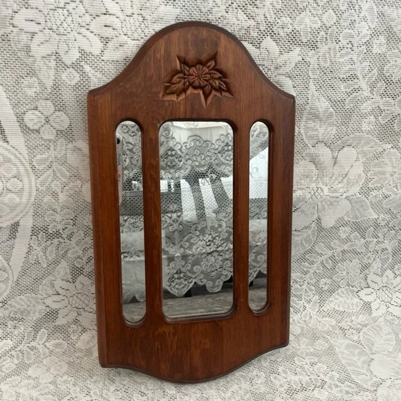 Vintage Wooden Wall Mirror 16x9 Farmhouse Cottage Decor