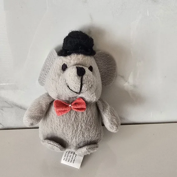 Gray Plush Mouse Toy with Red Bow Tie