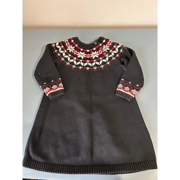 Hanna Andersson black fair isles knit sweater dress size 3T