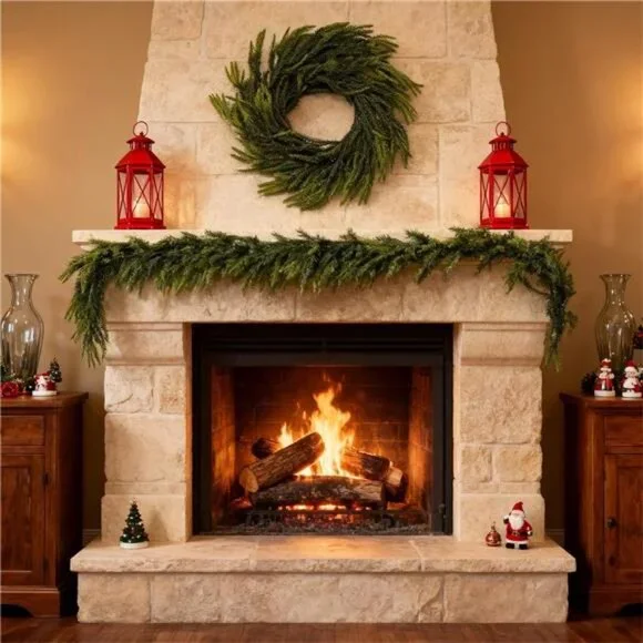 2 Pcs 6 Ft Artificial Norfolk Pine Garlands, Real Touch Christmas Garland with