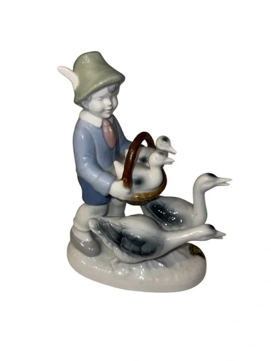 Vintage Gerold Porzellan Bavaria Boy With Geese Figurine Western Germany