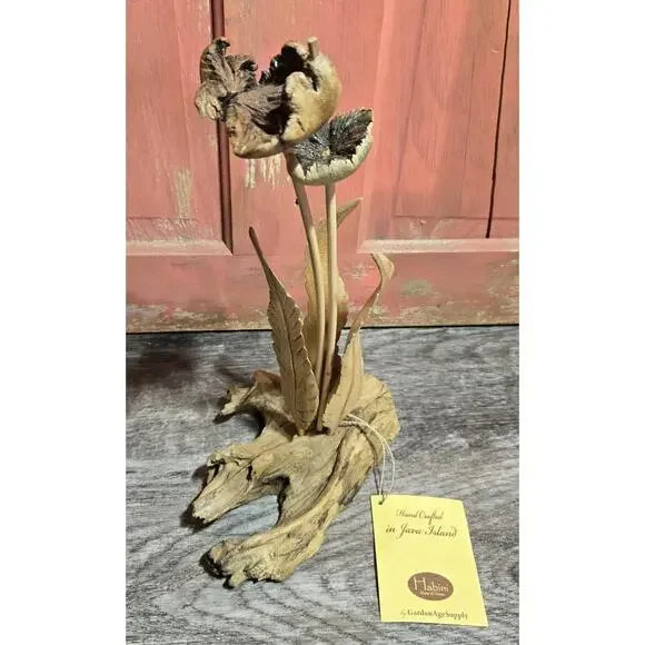 Wood Floral‎ Sculpture Hand Crafted Java Island Habini