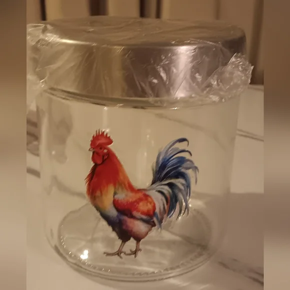 Glass Accent Jar with Rooster Design Country Cottagecore Farmhouse