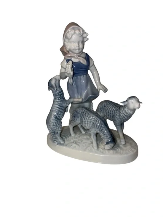 Vintage Gerold Porzellan Bavaria Girl With Lambs Figurine Western Germany