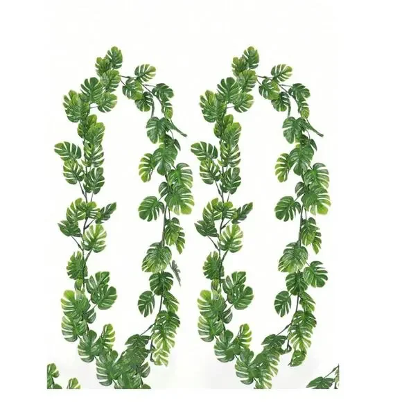 Artificial Monstera Leaf Vines 5.9ft Fake Hanging Plant Green Garland 2PCS