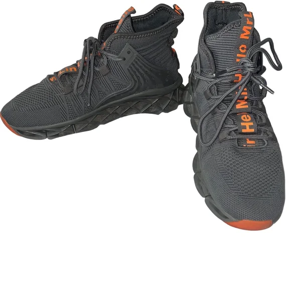 Men's US 8 Hello Mr.L Grey & Orange Athletic Sneakers