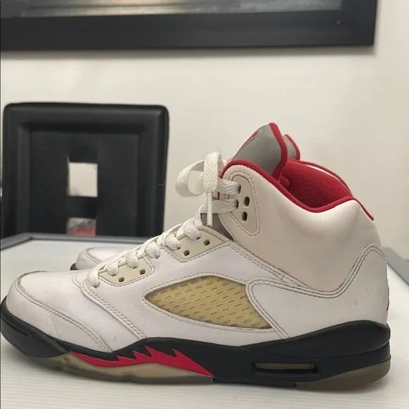 White and Red High-Top Sneakers