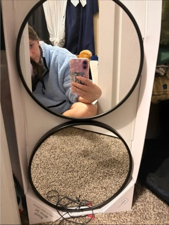 Round Double Wall Mirror with Black Frames - Set of 2