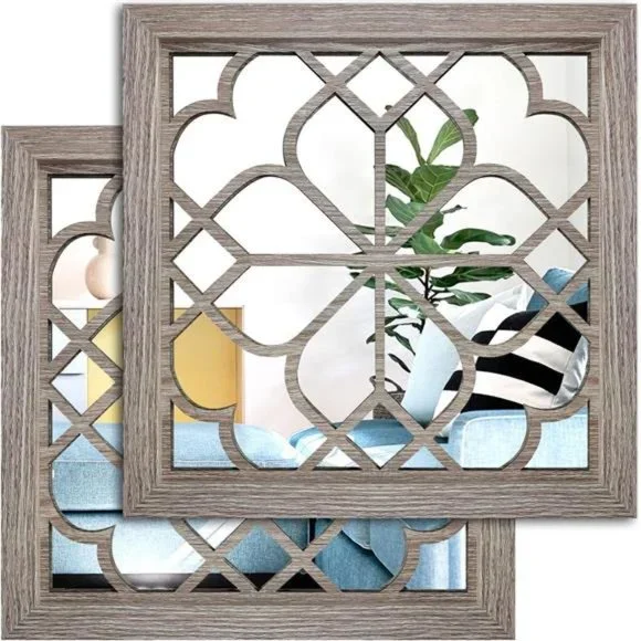 2 PCS Square Wall Mirror Gorgeous Rustic Farmhouse Accent Mirror Barn Wood