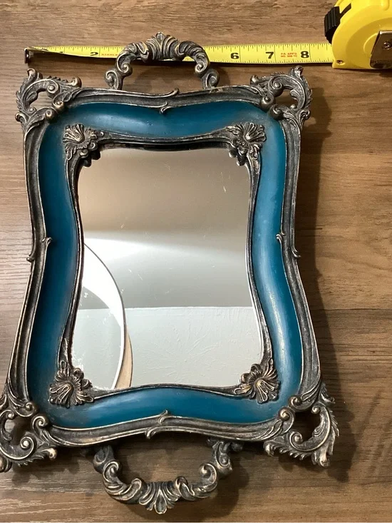 Vintage-Style Teal Frame Mirror