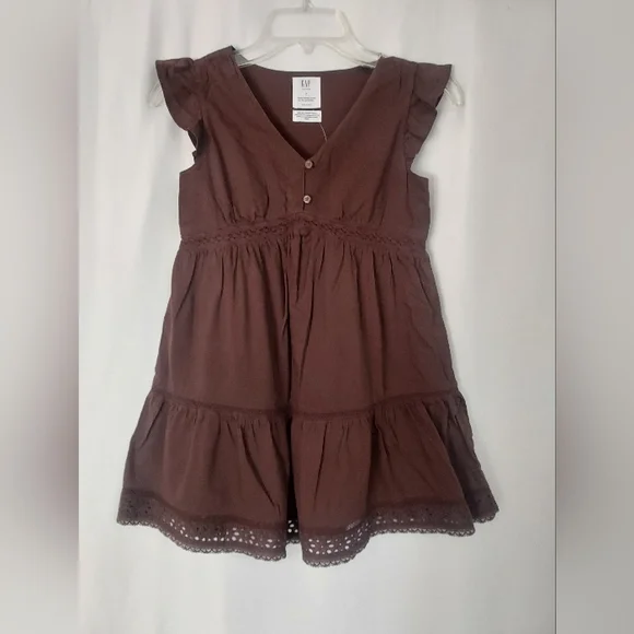 Gap Teen Cap Sleeves Brown Tiered Dress. Size 8