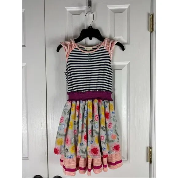 Matilda Jane Girls Gummi Fruits Happy And Free Floral Striped Twirl Dress Size 8