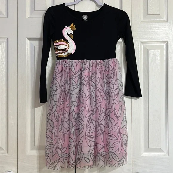 Wonder Nation Swan Sequin Long Sleeve Tulle Dress Girls Size L 10/12