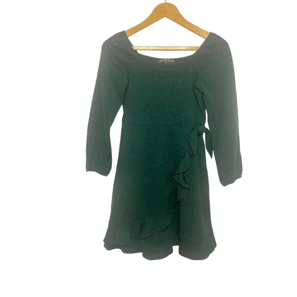 Three Pink Hearts Trixxi Girl's‎ Green Sparkly Glitter Dress Size L NWT