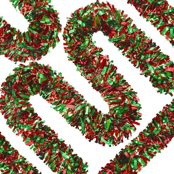 66 Ft Luxury Green-Red Christmas Tinsel Garland for Festive Indoor Decor