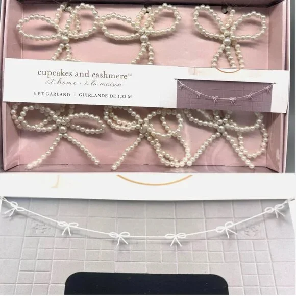 Cupcakes & Cashmere Faux Pearls Bow Garland 6 ft Christmas Tree Holidays Wedding