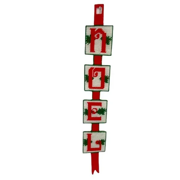 Vintage Handmade NOEL Green White Red Christmas Ornament Cross Stitch 29