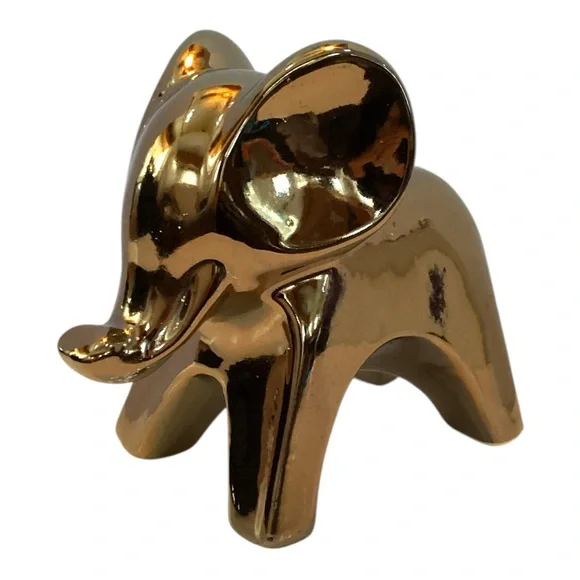 Gold Ceramic Elephant 6.5” Figurine – Modern Home Décor Accent, Lucky Statue