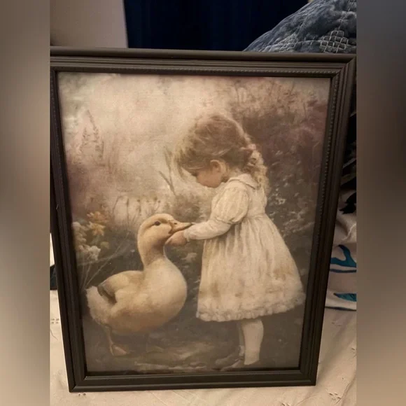 Charming Child and Duck Framed 8x10 Art
