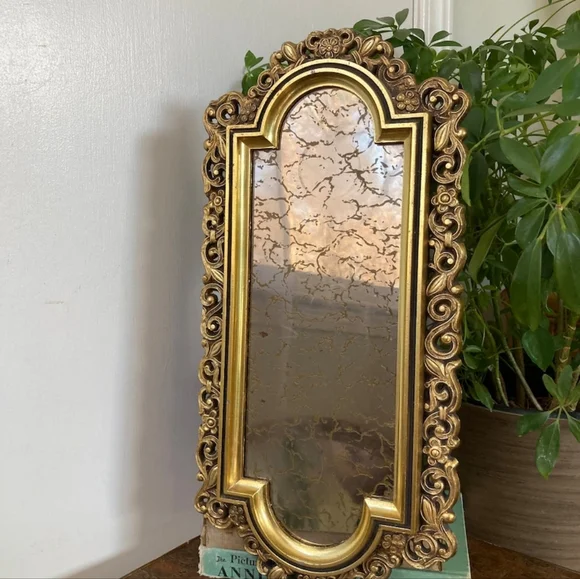 Gold Floral Scroll Framed Mottled Mirrors Set of Four