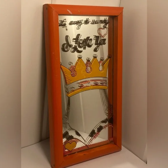 Vintage 70s Wallace Berrie Queen Carnival Mirror Its Easy To See Why I Love Ya