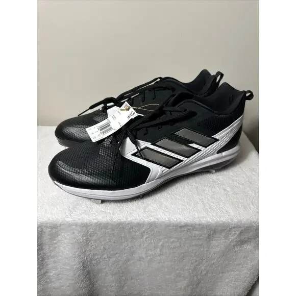 adidas Icon 8 baseball cleats men’s size 17 black silver white NWT metal spikes