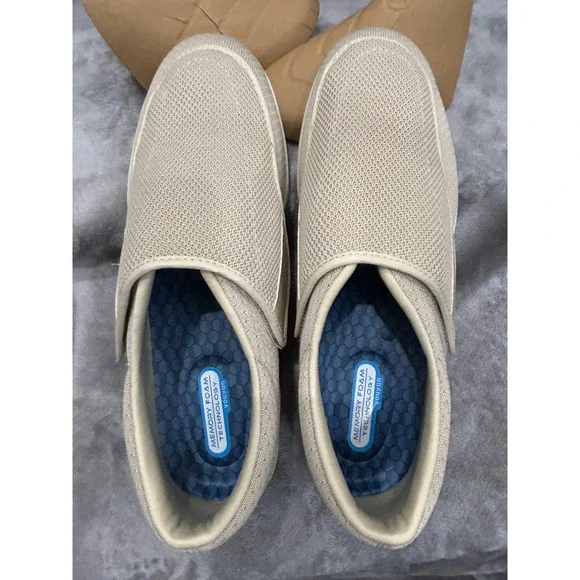 Youyun Mens 12 Beige Mesh Slip On Walking Shoes Memory Foam Comfort Sneaker
