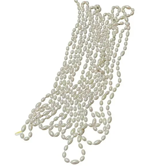 Vintage Plastic Oval Irridescent Beaded Christmas Tree Garland 6ft