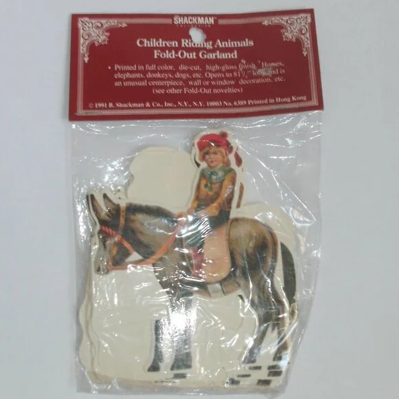 NWT Shackman Vintage Victorian Print Children Riding Animals Garland ~ 81
