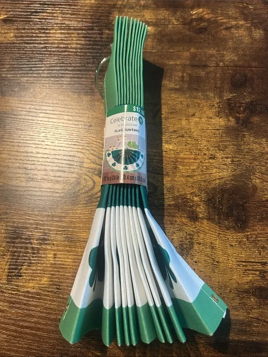 Celebrate It Green and White Shamrock Flag Bunting Garland