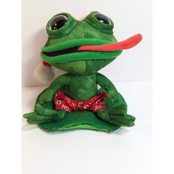 Santa Frog Snowflake Long Tongue Plush Sitting on Lily Pad Gift Holder Pocket‎