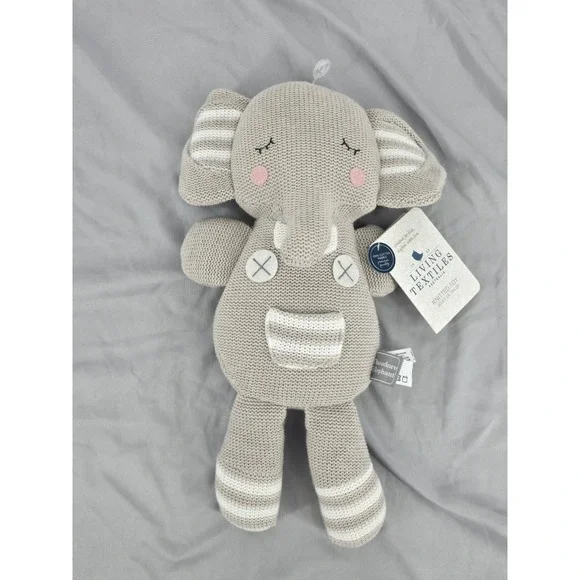 Living Textiles Grey Theodore Elephant Knitted Toy Rattle Stuffed Animal‎ 14