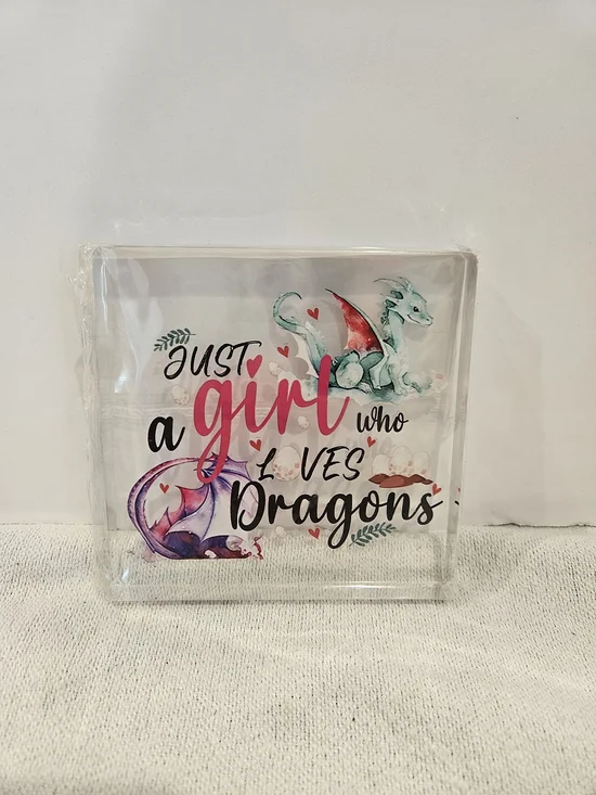 Just a Girl Who Loves Dragons Acrylic Block - Pink & Teal