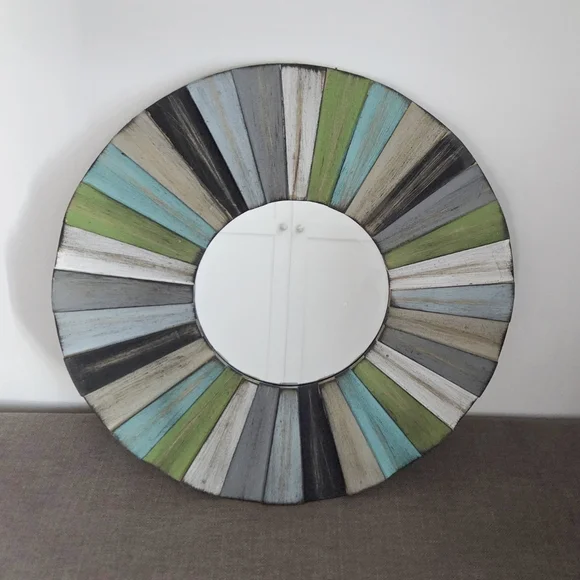 Three Hands Small Wooden Wall Mirror