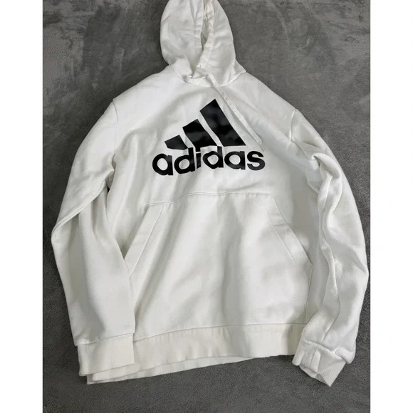 Adidas Pullover Hoodie Men's Size Large White 3 Stripe