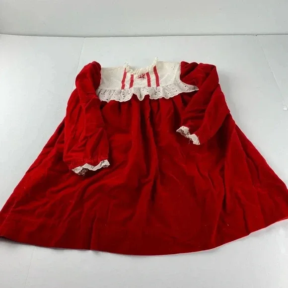 Vintage R-Gee Originals Girls 6 Red Velvet Long Sleeve Holiday Dress SEE ALL.