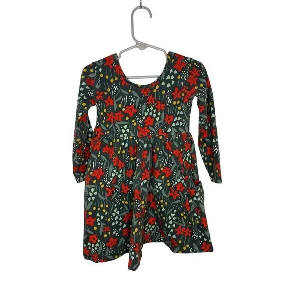 Hanna Andersson Long Sleeve Skater Dress Christmas Floral Print Size 3T