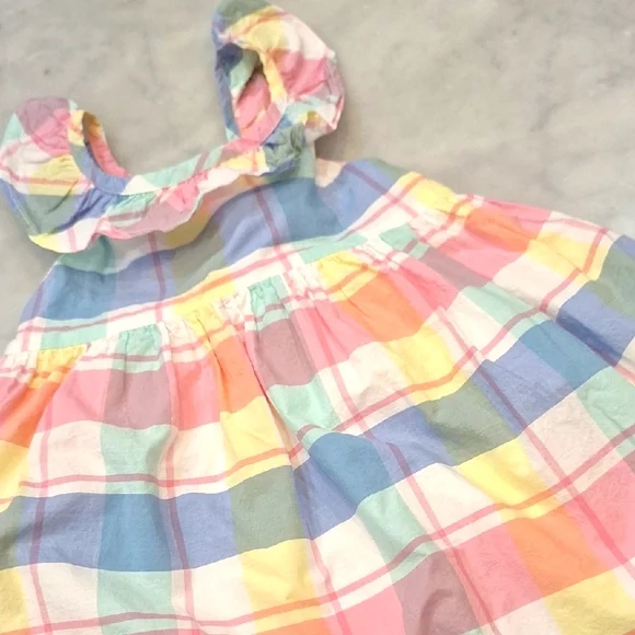 Tommy Bahama Bright Pastel Plaid Kids Dress Sz 7 Lightweight Beach Pics‎ Party