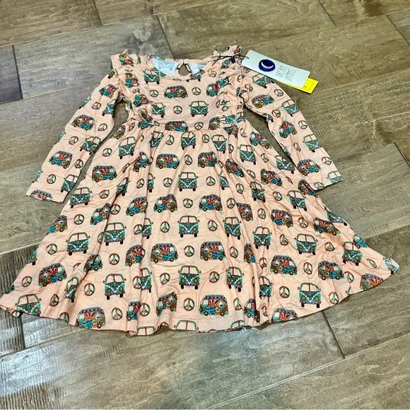 Dream Jamms Girls Hippie Camper Van Peace Twirl Dress Orange Size 4T NWT Cute